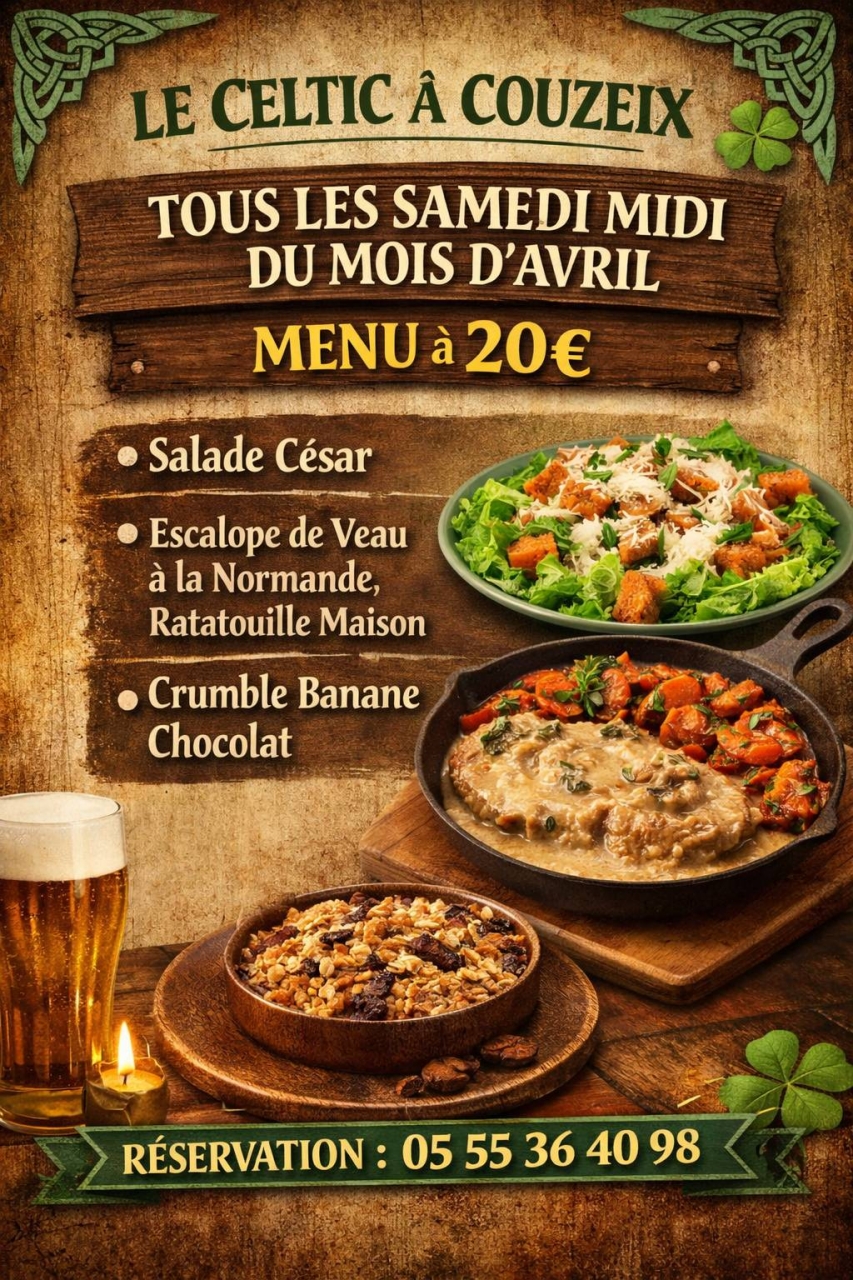 La carte - Le Celtic - restaurant COUZEIX - meilleur restaurant COUZEIX